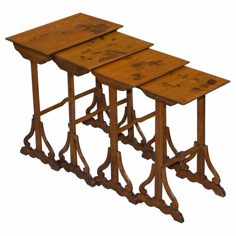 EXTREMELY RARE NEST OF FOUR EMILE GALLE SPECIMEN WOOD TABLES ART NOUVEAU 4