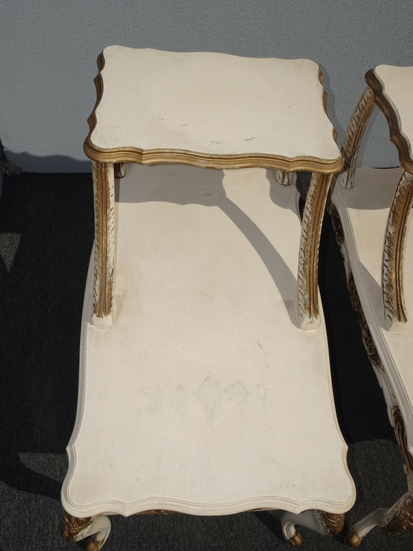 Pair Vintage French Provincial Off White & Gold 2 Tier End Tables gallery