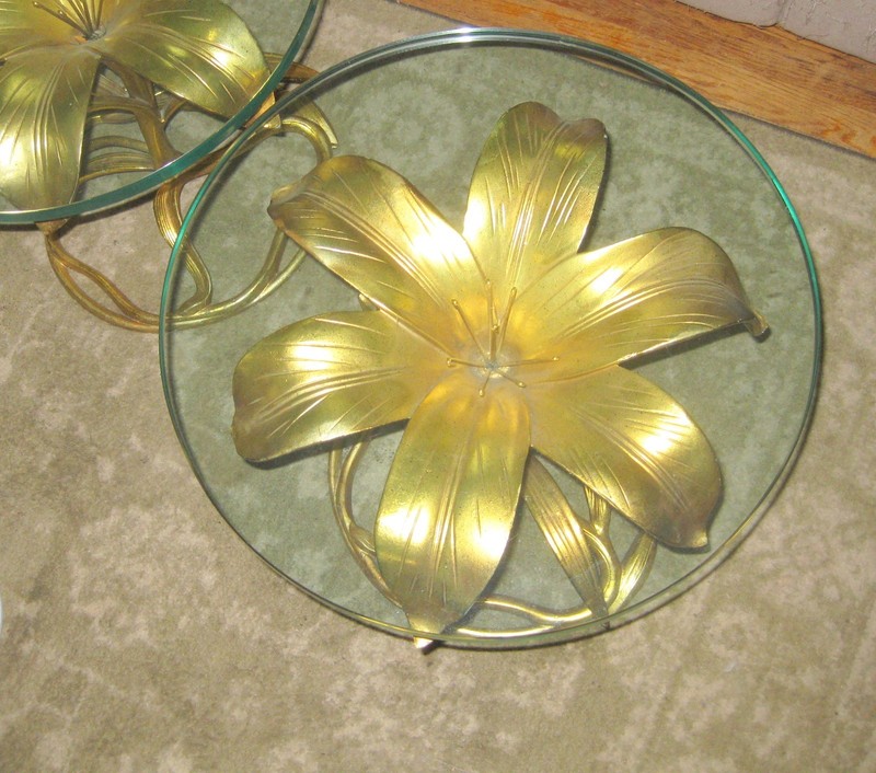 PAIR 1960s Arthur Court Lily Gold Gilded Hollywood Regency Side Tables gallery