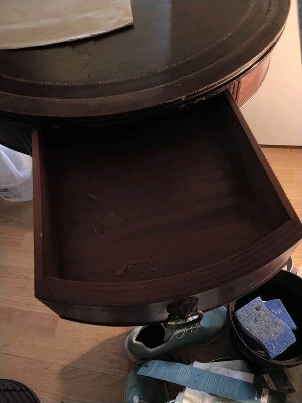Antique/Vintage Drum Table w/Leather Inlaid Top, One Drawer, and Brass Claw Feet gallery