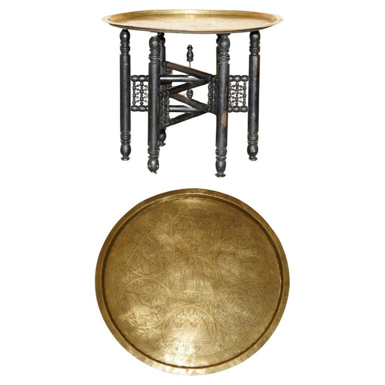 FINE LIBERTY'S LONDON CIRCA 1900 BURMESE FOLDING TRAY TABLE EGYPTIAN BRASS TOP