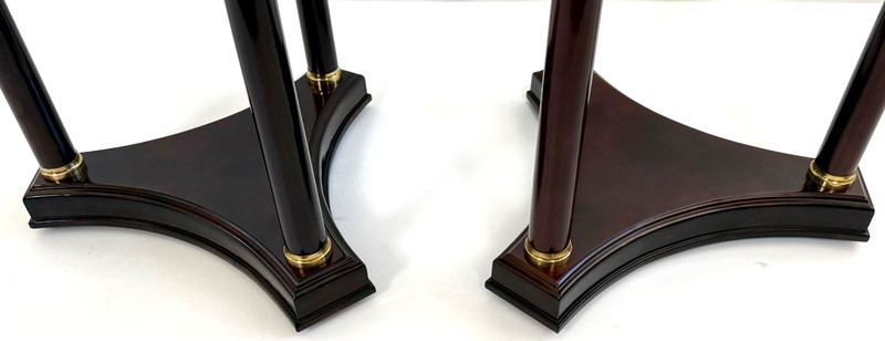 Bombay Co French Empire Neoclassical Style Mahogany Marble Side Table, a Pair gallery