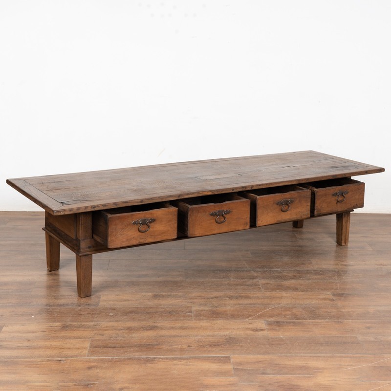 19th Century French Oak Coffee Table with Four Drawers gallery