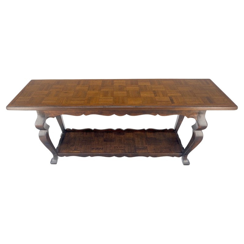 Spanish Colonial Solid Oak Parquetry Top Two Tier Console Library Table MINT