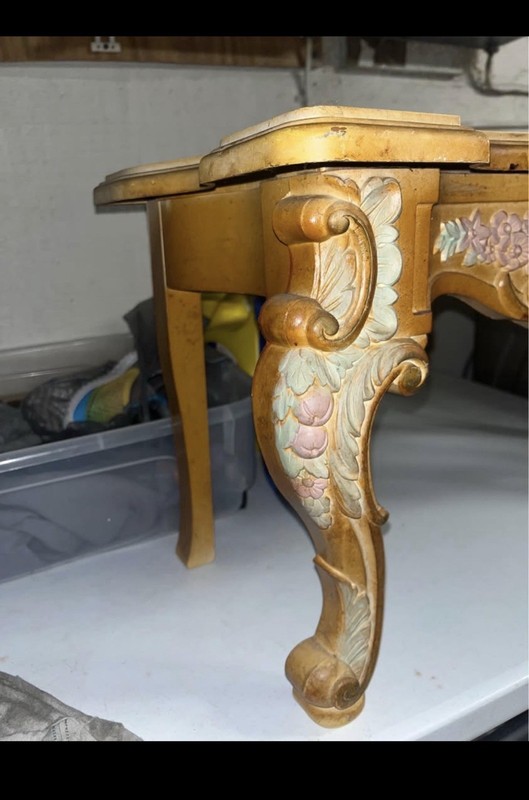 vintage Italian Provincial French Rococo style carved wood table w/ mirror gallery