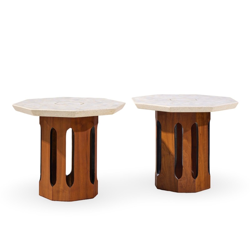 Harvey Probber Mid Century Walnut and Terrazzo Side End Tables - Pair gallery