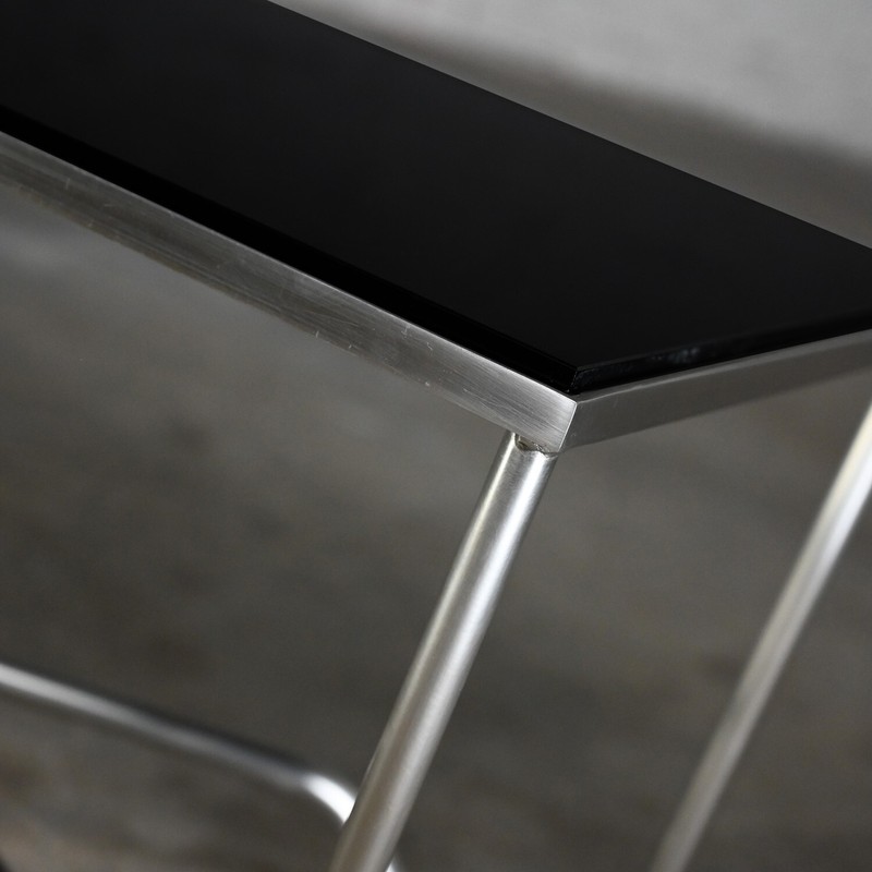 Late 20th Century Modern Brushed Steel Tube Coffee Table with Removeable Black G gallery