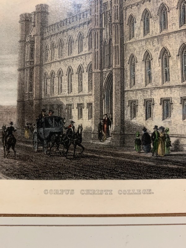 antique tea tray-Corpus Cristi College,1800s postcard by F. Mackenzie/J. Le Keux gallery