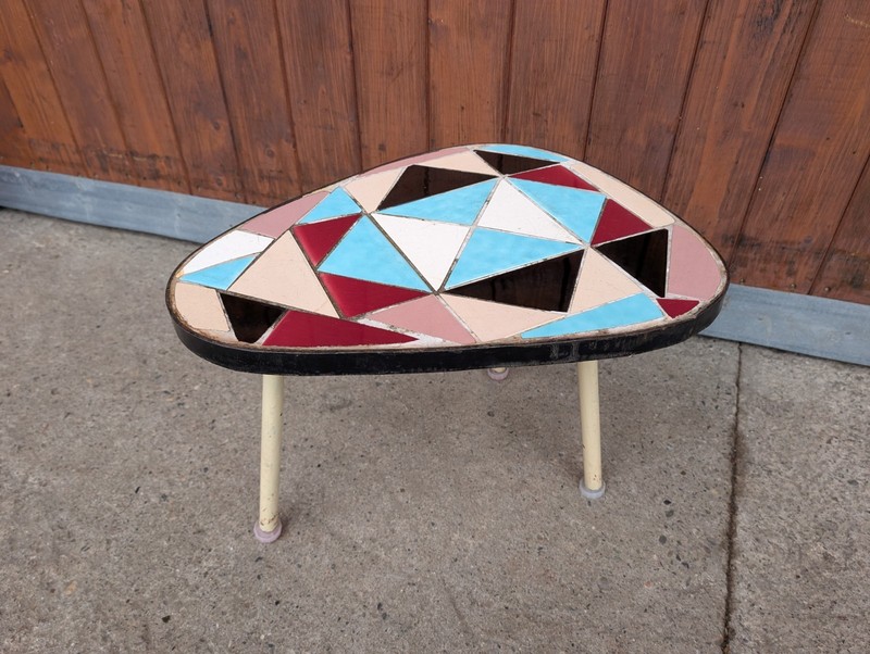 Flower Bench 50s Vintage Flower Table Rockabilly Retro Mosaic Plant Stand Stool gallery