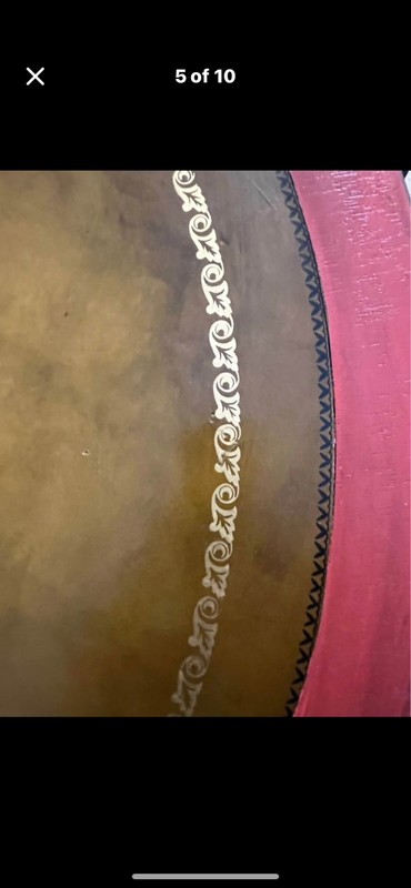 Vintage Distressed Drum Table with Leather Top Weathered Shabby Hall Side Table gallery