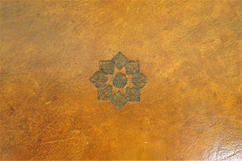 Antique English Butlers Tray Coffee Table Leather Wrapped Regency Style gallery