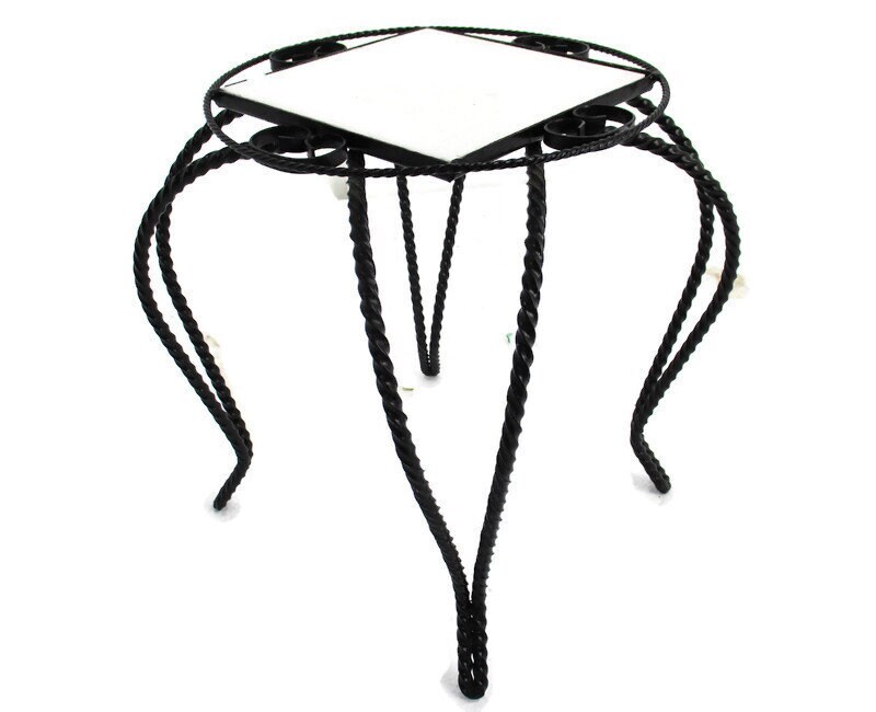 Retro Small Side Table Plant stand ceramic tile Wrought Iron Funky Vintage
