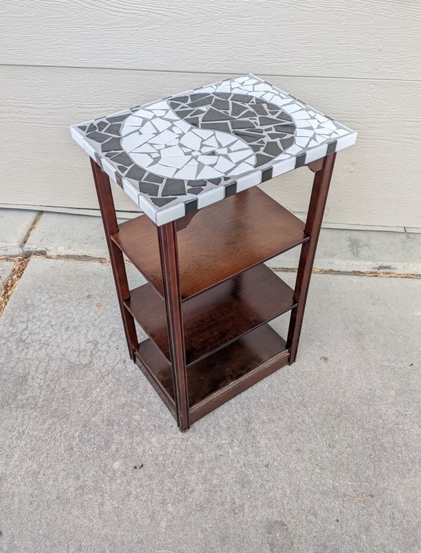 Vintage Bombay Company Yin Yang Mosaic Tile Top Table Shelf Plant Stand Asian gallery