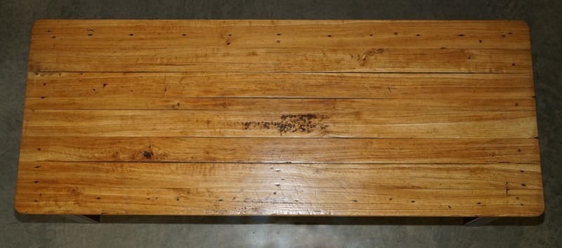 LOVELY ANTIQUE FRENCH FARMHOUSE FRUITWOOD & OAK TWO TONE REFECTORY DINING TABLE gallery