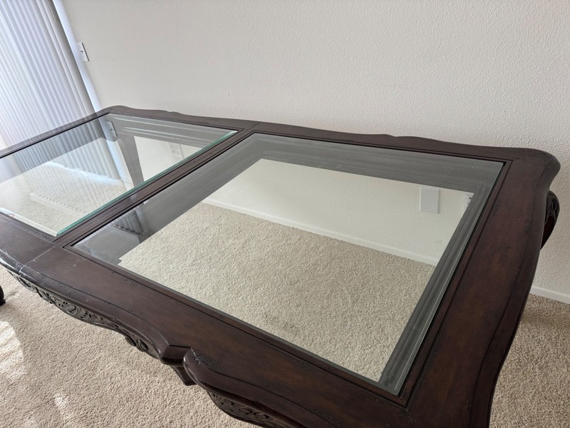 wood and glass dining table with leaf extension real wood dark brown gallery