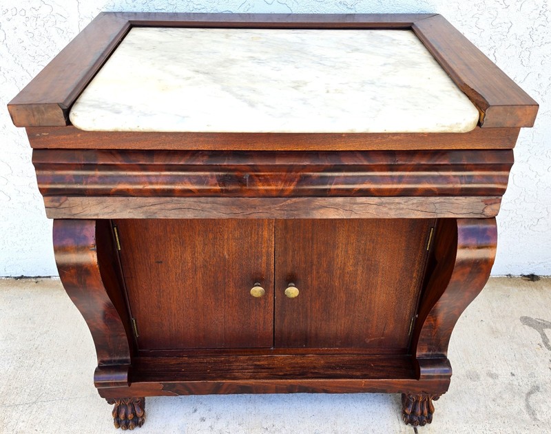 19th Century American Empire Flame Mahogany & Marble Cabinet Side Table gallery