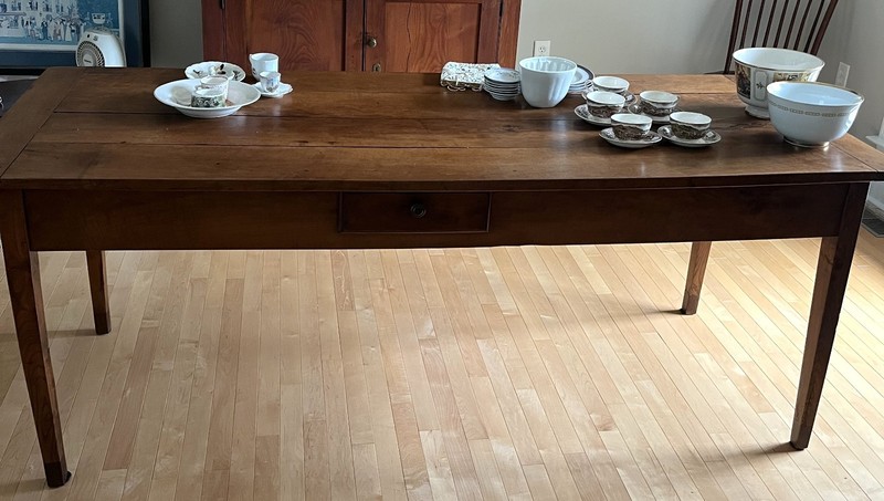 Classic French Farmhouse Table – C. 1840 -1870 Walnut – Three Drawers
