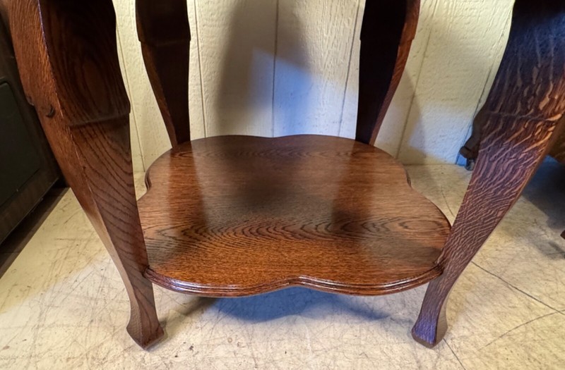 Antique Oak Low Round Lamp Table with Marble Insert gallery