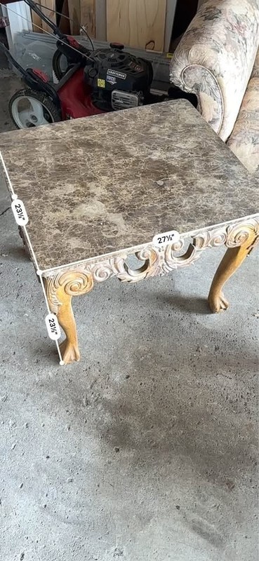 Vintage Louis XV Rococo Marble Top Side Tables Pair Carved Wood gallery