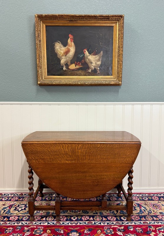 Antique English Large Table Drop Leaf Gateleg Barley Twist Oak Oval c. 1920-30s gallery