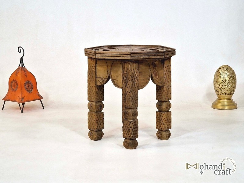 ROUND COFFEE TABLE- Moroccan Brown Wooden Table - Handcrafted Berber Decor. gallery