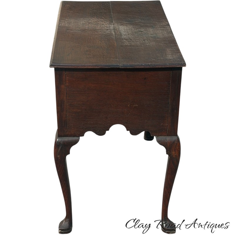 antique George II dressing table low boy oak old finish 3 drawer Queen Anne gallery