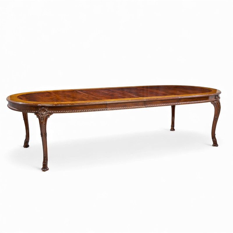 Karges Burl Walnut Georgian Style Expanding Dining Table with 2 Leaves