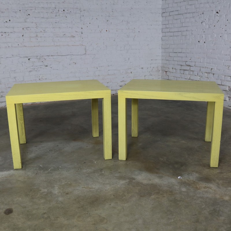 Mid Century Modern Blonde Cerused Oak Parsons End Tables Style Wormley / Dunbar gallery