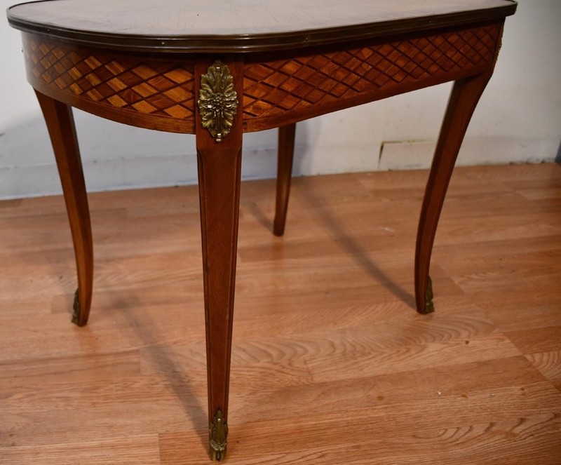 1910s Antique French Louis XV Walnut & Satinwood Inlay small Coffee Table FRANCE gallery