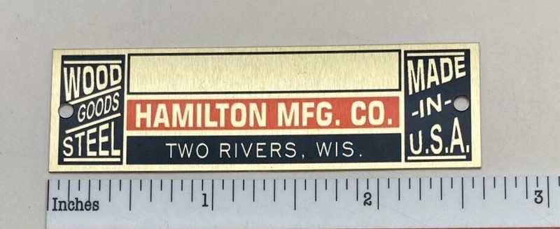 Hamilton Manufacturing Drafting Table Metal Identification Badge – Reproduction