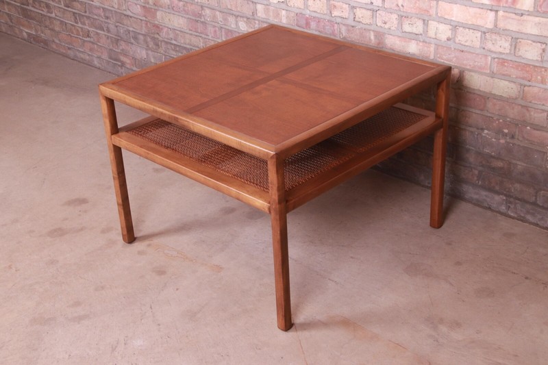 Michael Taylor for Baker Furniture Cherry Wood and Cane Two-Tier Coffee Table gallery