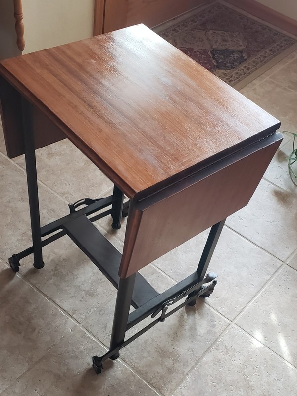VTG MCM Hi-Lo Typewriter Stand Metalstand Industrial Rolling Table Metal & Wood gallery