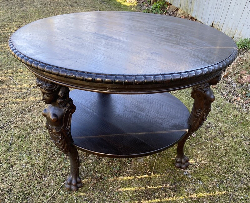 R. J. HORNER CARVED FIGURAL OAK CENTER TABLE gallery