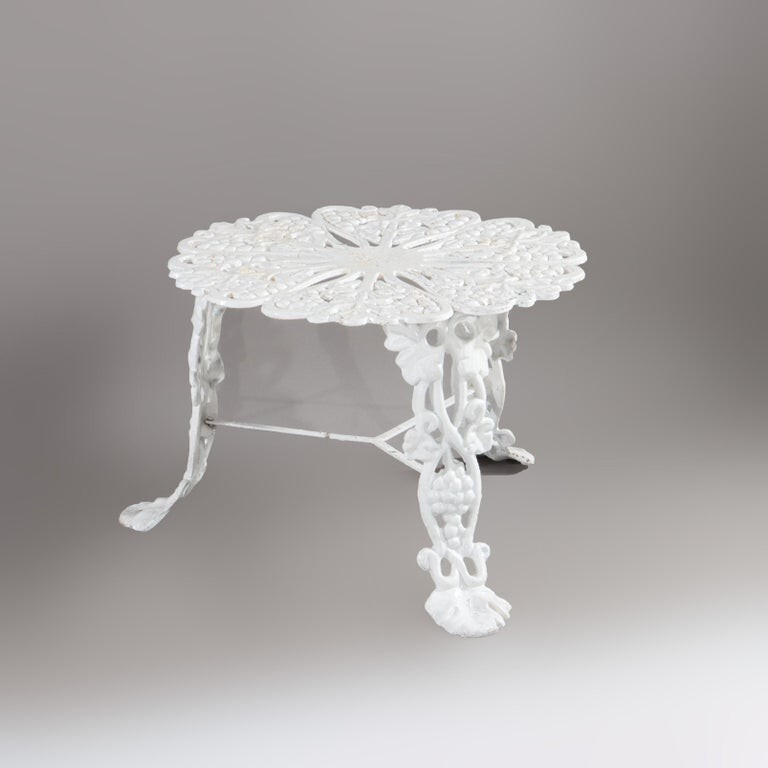 Antique White Painted Grape & Leaf Wrought Iron Garden Side Table c1890 gallery