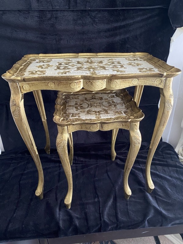 Vintage Italian Florentine Nesting Tables Set of 2 Gold Hollywood Regency Resin gallery