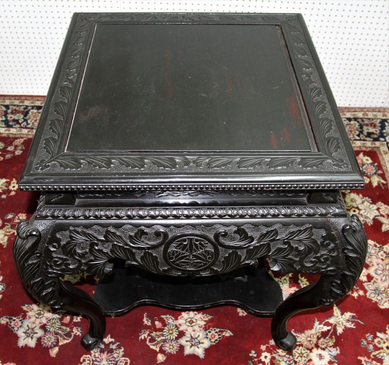 Antique European Highly Carved Victorian Mahogany Side Table W Shelf Circa 1890 gallery