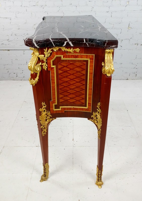 19th century French Cabinet double door w/Gilt Bronze Ormolu & Marble top-Signed gallery