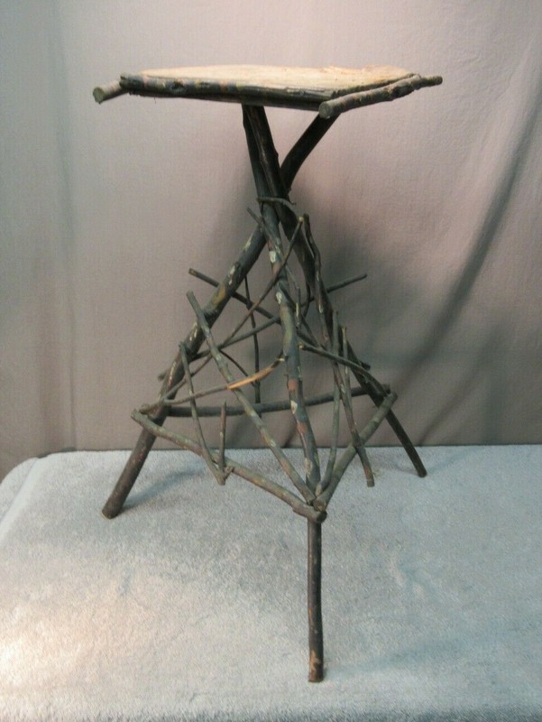 Antique Adirondack Twig Table – (ADK primitive folk art rustic handcrafted wood)