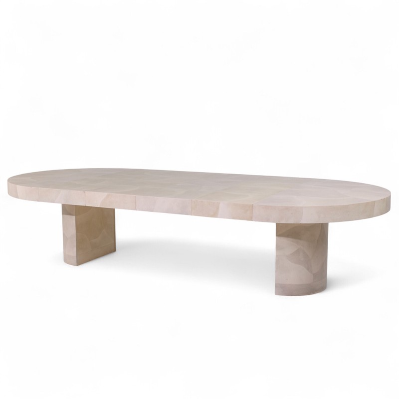 Karl Springer Style Faux Goatskin Expanding Dining Table with 4 Leaves gallery