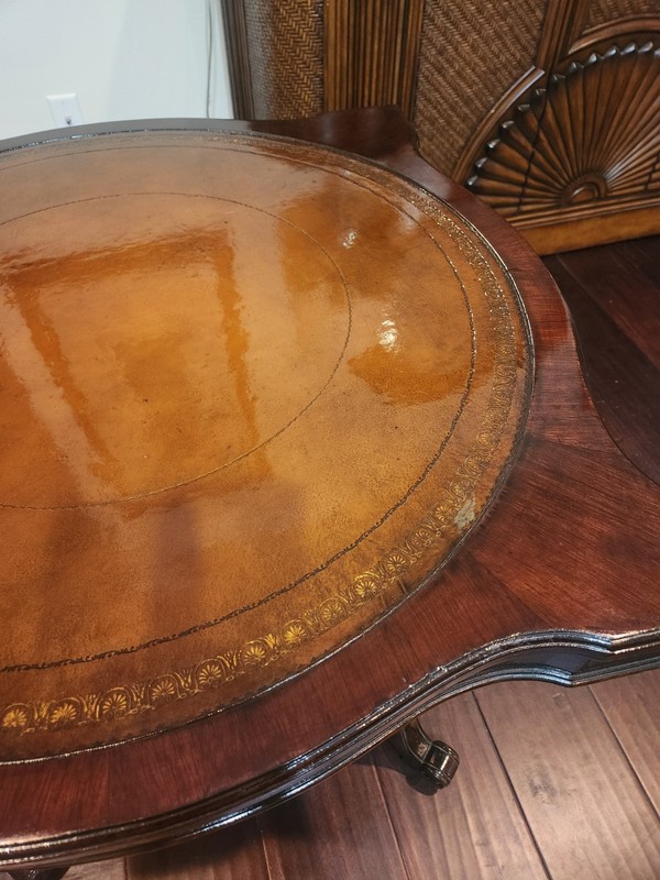 Antique side table with Design inlay. No Shipping Pick-up Only Zip Code 77354 gallery