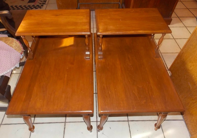 Pair of Mid Century Maple Step End Tables by Mersman (SET-13)