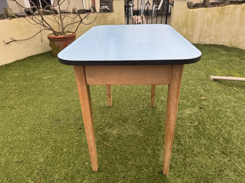 Melamine Vintage MCM 1950/60s Dining/Kitchen Table With Draw and two stools. gallery