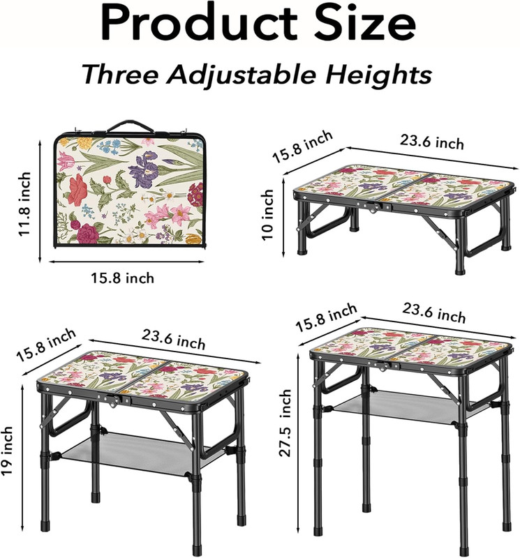 Vintage Folding Camping Table Adjustable Height Portable Picnic Table w/ Handle gallery