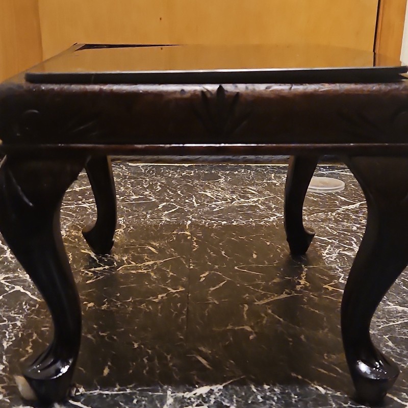 Vintage Victorian Side Table Glass Top Carved Teak Wood Dark Brown gallery
