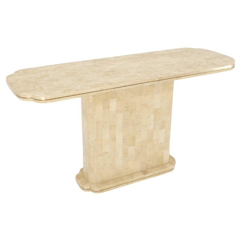 Tessellated Stone Brass Inlay Clove Pattern Ends Sofa Console Table MINT