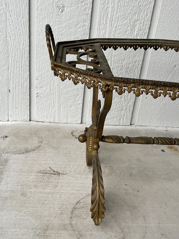 Antique Iron And Brass Table Serving Tray Art Nouveau Vtg 1930s Needs Glass gallery