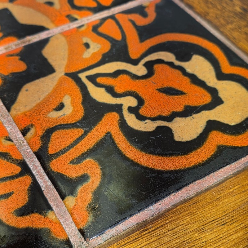 Moorish Flame Taylor Tilery 1930s Tile Top Wood Table California Pottery Vintage gallery