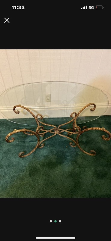 Vintage Hollywood Regency Italian? Gilt Metal End Table Glass Top Mid Century