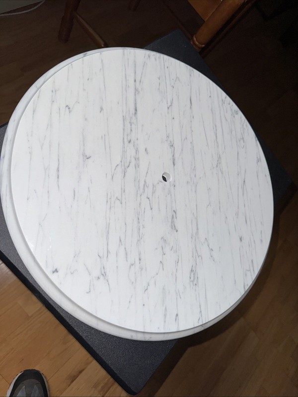 Vintage Solid Replacement 18” Marble Table Top (Italy) White & Gray Veining gallery