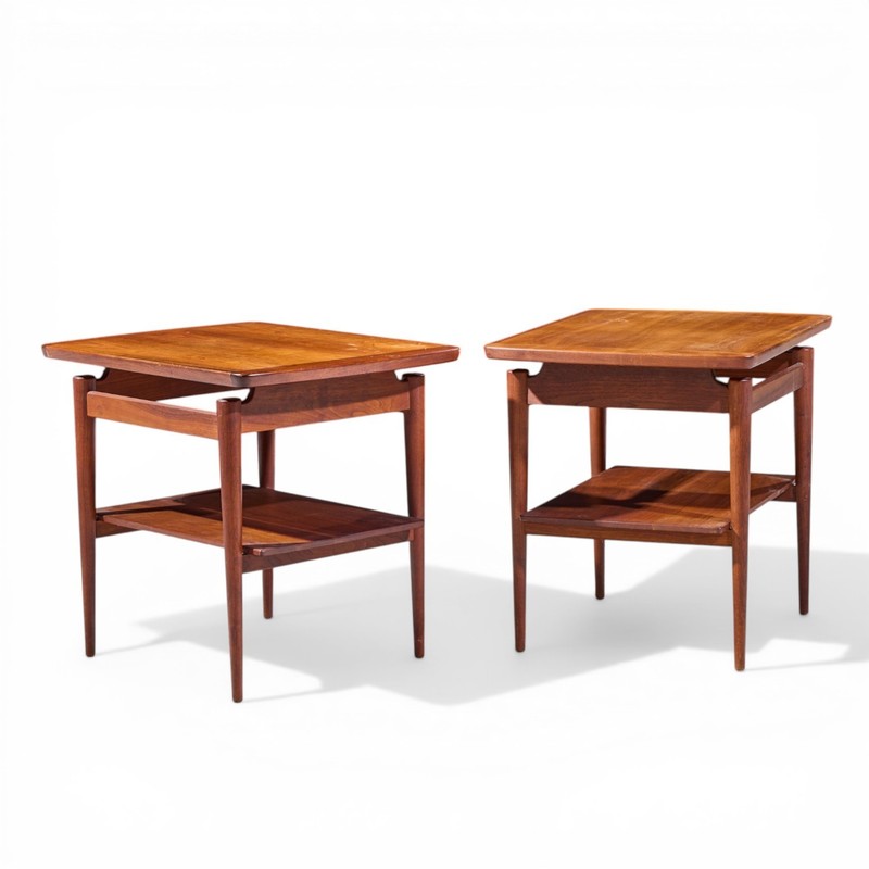 Jens Risom Mid Century Walnut Floating Side End Tables - Pair gallery